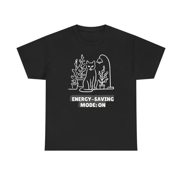 Energy-Saving Mode On - Funny Minimal Cat Tee