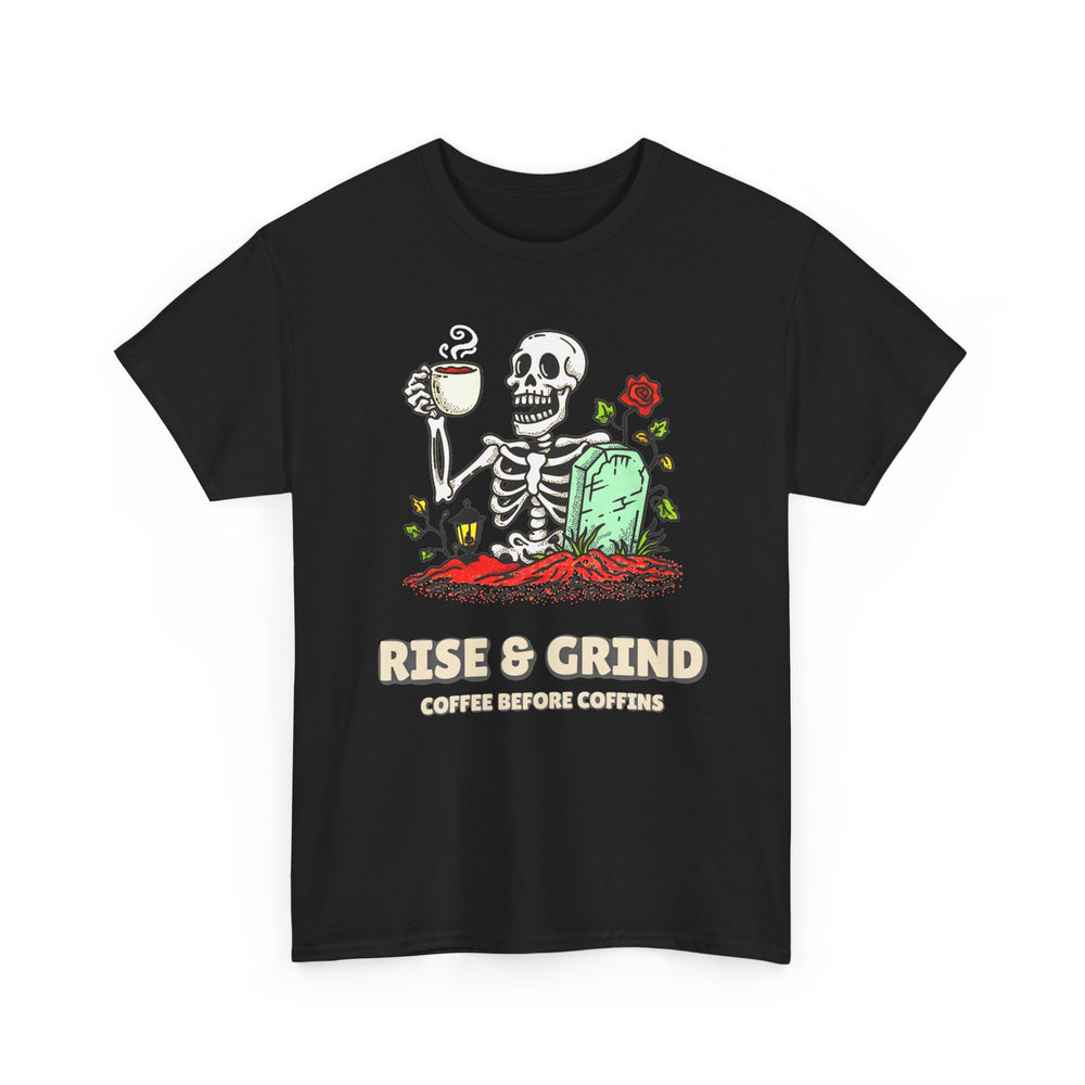 Rise & Grind - Skeleton Coffee Halloween Tee